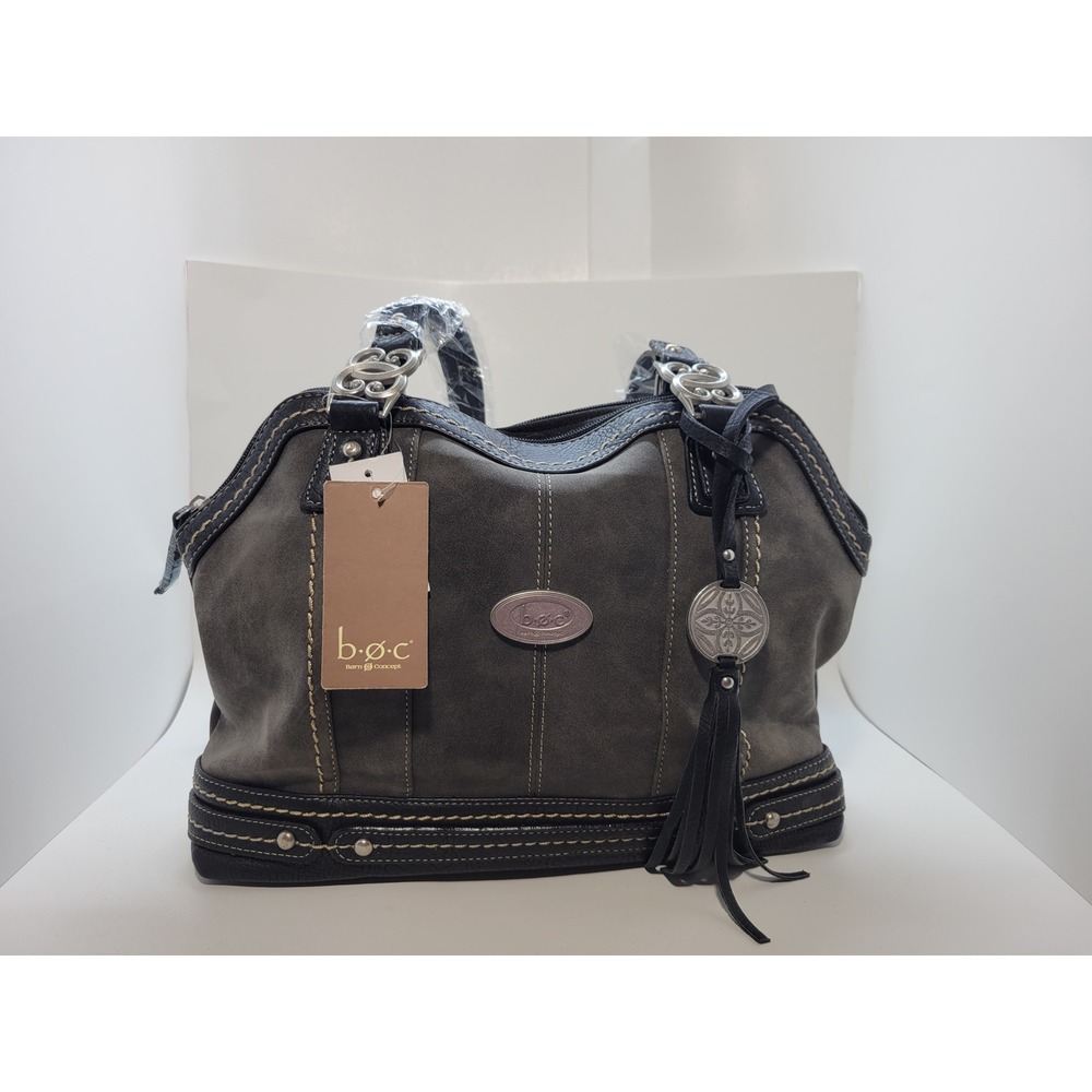 b.o.c. Born Concept Charcoal Gray Black Satchel Handbag BOC7589-CHRBK NWT